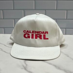 Vintage 90s Calendar Film Crew Hat Production Cap White Pink SnapBack RARE